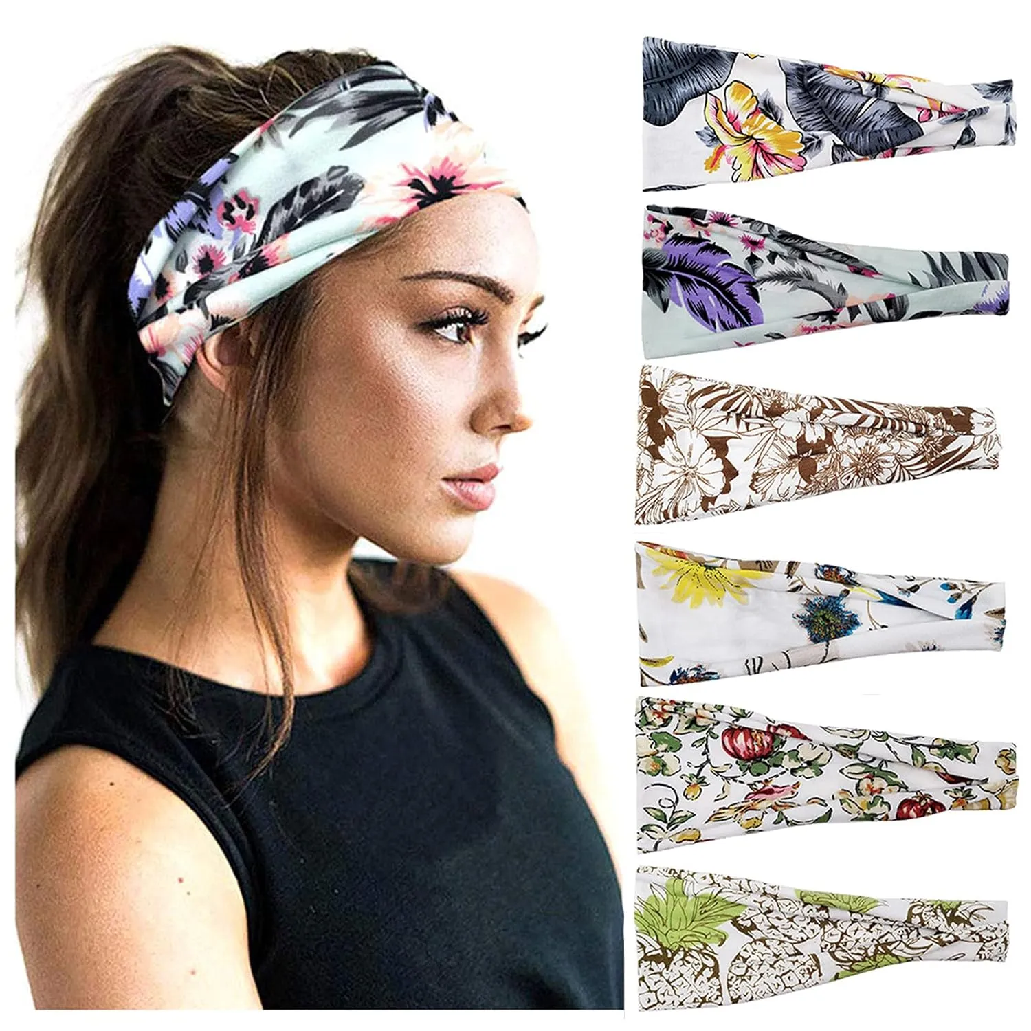 Headbands For Women Boho Bandeau Headbands Knot Floral Printed Hair Band Outdoor Hair Accessories