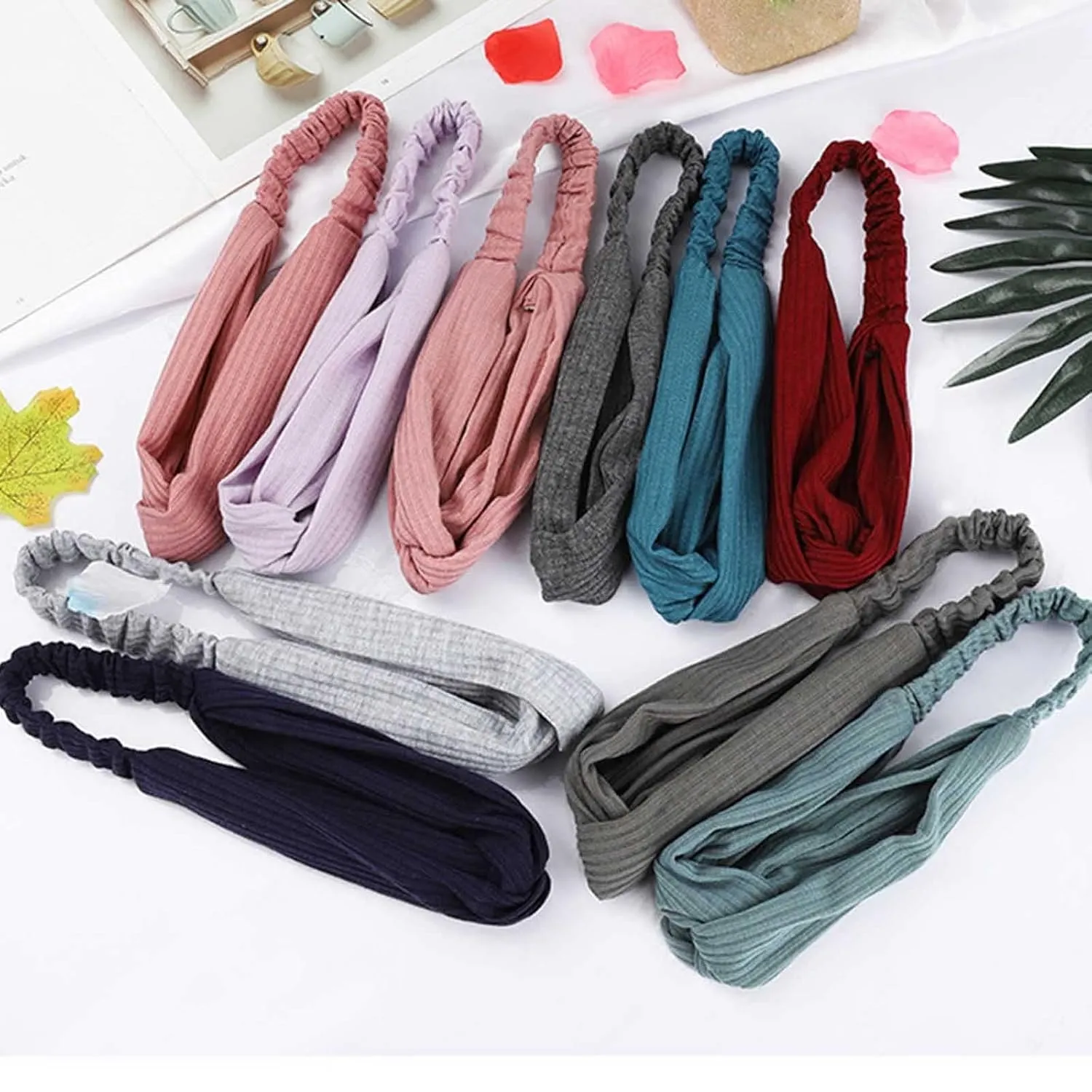Headbands for Women Knotted Head Bands Stretchy Hair Bands Non Slip for Girls Turban Headwrap (F, One Size)