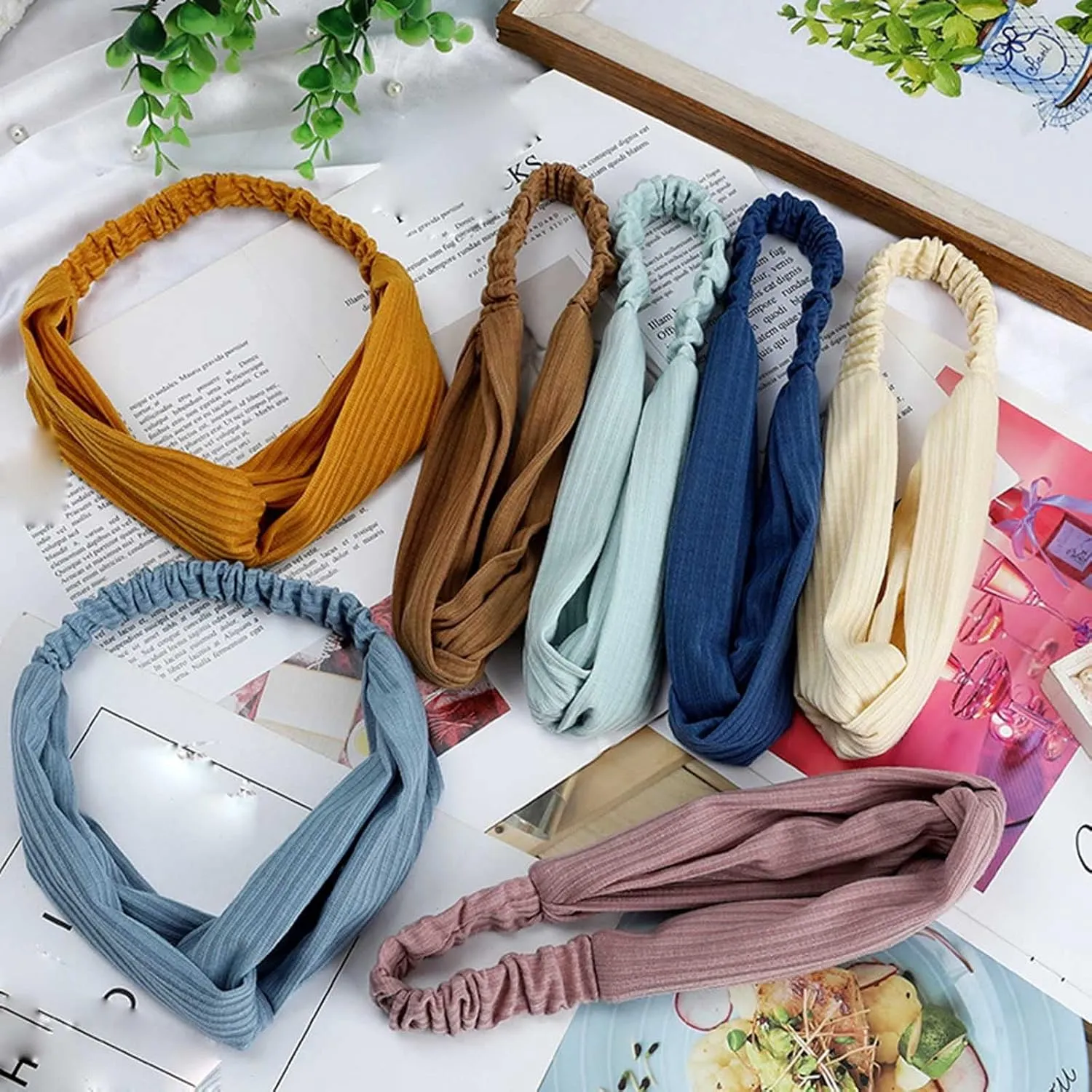 Headbands for Women Knotted Head Bands Stretchy Hair Bands Non Slip for Girls Turban Headwrap (F, One Size)