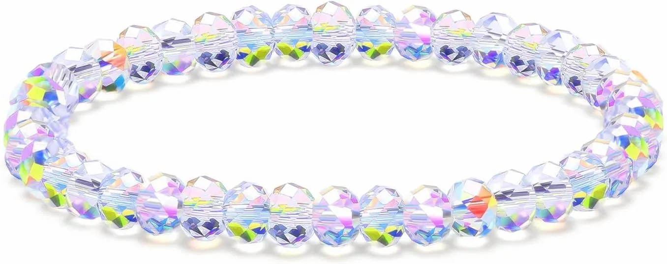 Healing Crystal Beaded Stretch Bracelets Handmade Bohemian Transparent Colorful Glass Ball Beads Sparkly Rhinestone CZ Stackable Bracelet for Women Friendship Couples Wedding Bridal Christmas Trendy Jewelry