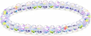 Healing Crystal Beaded Stretch Bracelets Handmade Bohemian Transparent Colorful Glass Ball Beads Sparkly Rhinestone CZ Stackable Bracelet for Women Friendship Couples Wedding Bridal Christmas Trendy Jewelry