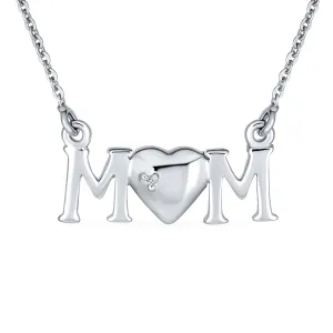 Heart Pendant Necklace with Inspirational Message for MOM in Sterling Silver