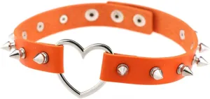 Heart Shape Spiky Rivets Halloween Cosplay Goth Leather Collar Choker Necklaces for Women