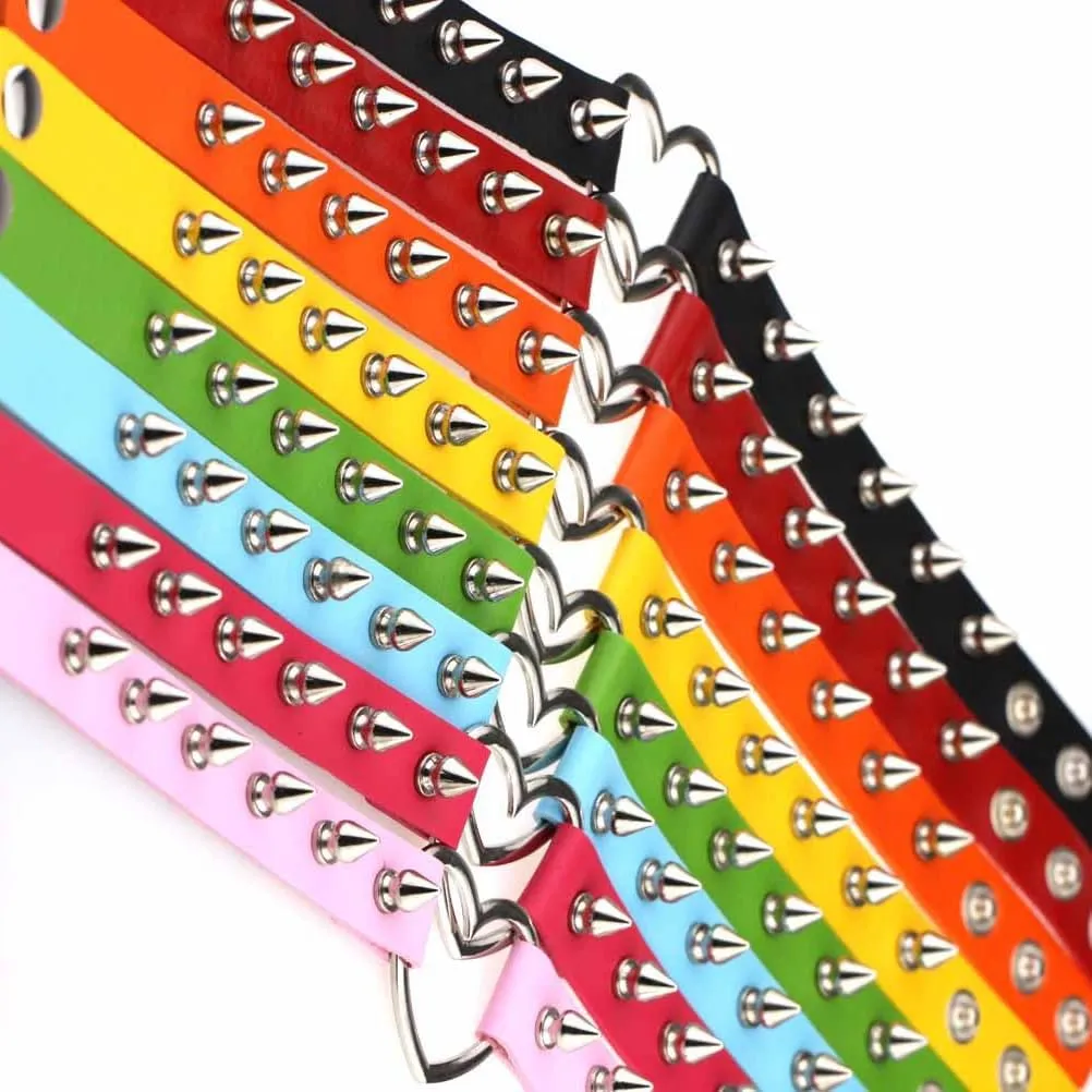 Heart Shape Spiky Rivets Halloween Cosplay Goth Leather Collar Choker Necklaces for Women