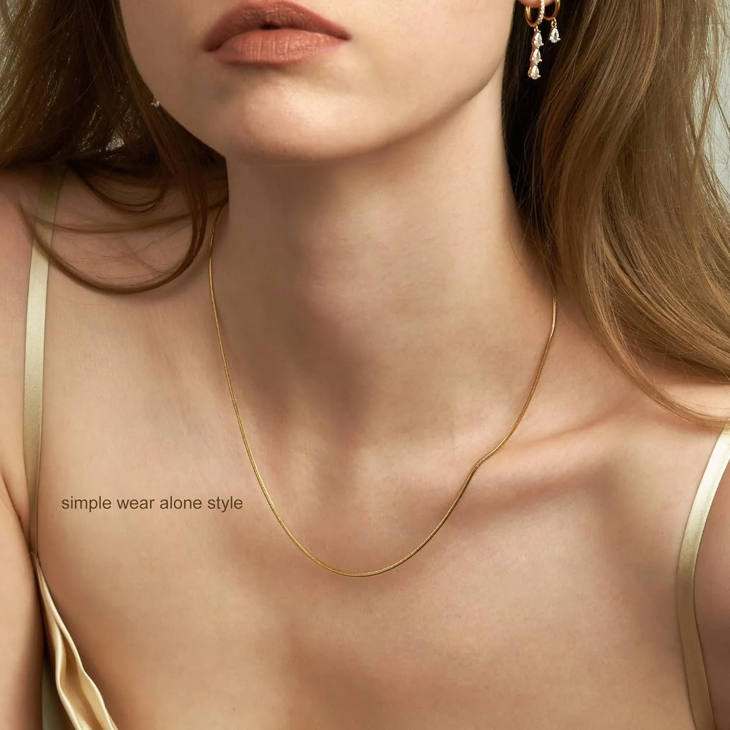 Herringbone Necklace for Women,Dainty Gold Necklace,14k Gold Plated Snake,Gold Chain Choker Necklaces,Simple Gold Layered Necklaces,Gold Jewelry Gift for Women