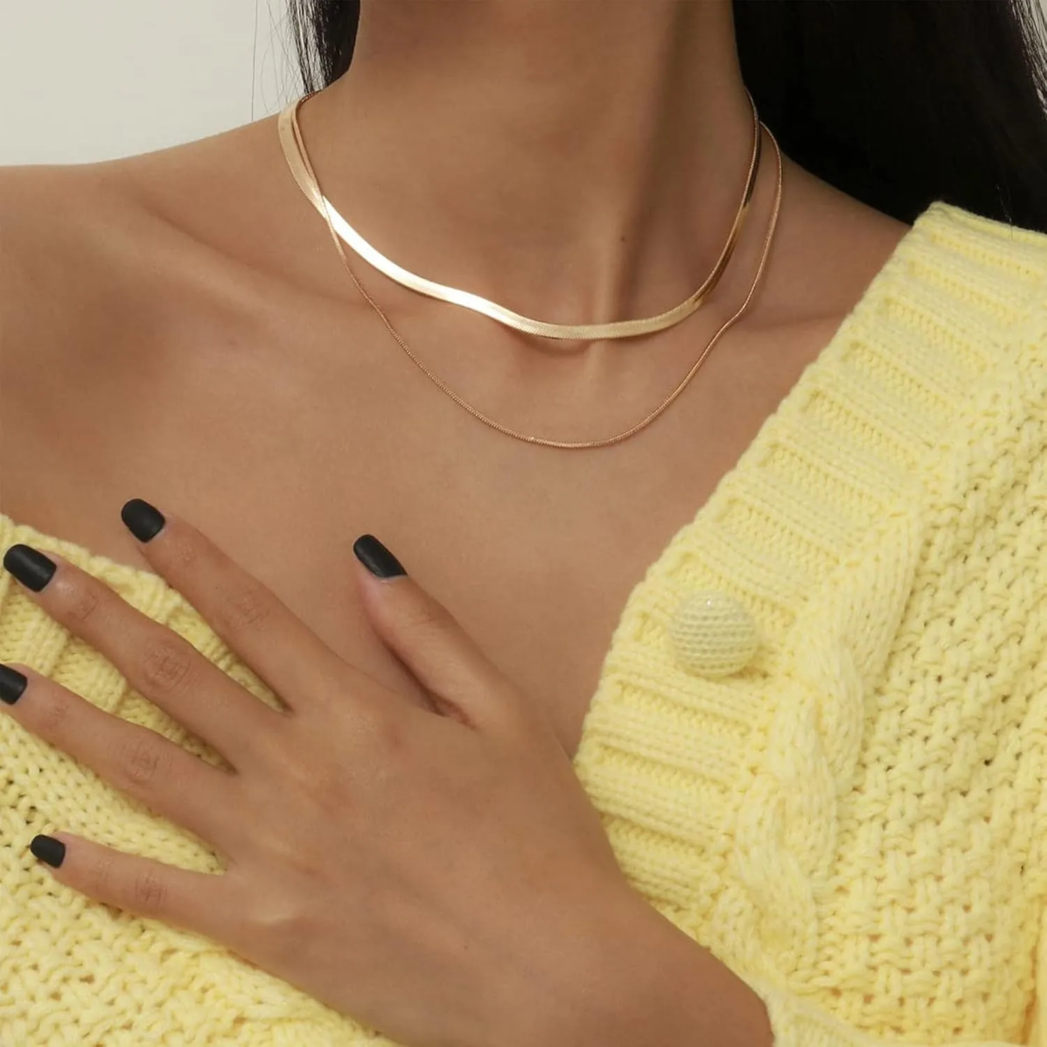 Herringbone Necklace for Women,Dainty Gold Necklace,14k Gold Plated Snake,Gold Chain Choker Necklaces,Simple Gold Layered Necklaces,Gold Jewelry Gift for Women