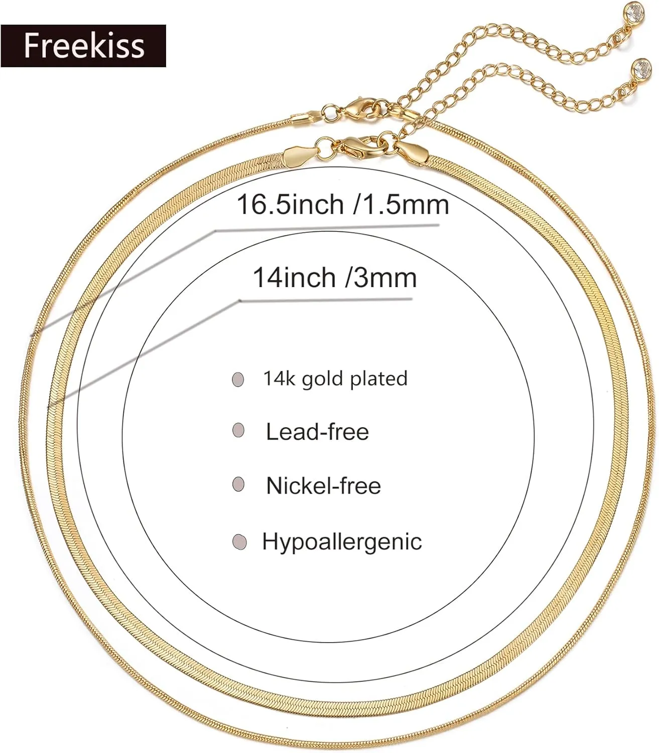 Herringbone Necklace for Women,Dainty Gold Necklace,14k Gold Plated Snake,Gold Chain Choker Necklaces,Simple Gold Layered Necklaces,Gold Jewelry Gift for Women