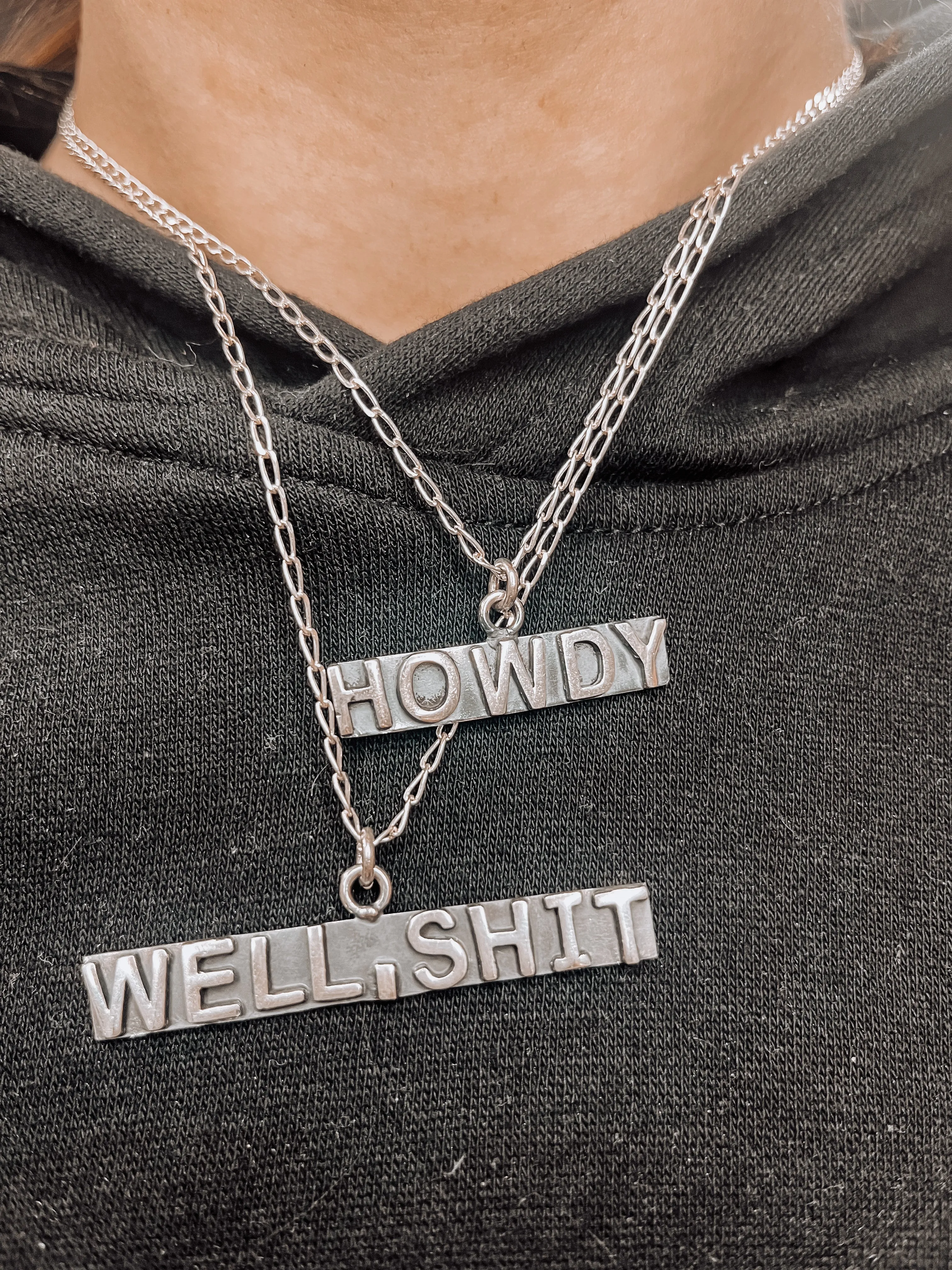 HOWDY Sterling Silver Stamped Bar Necklace