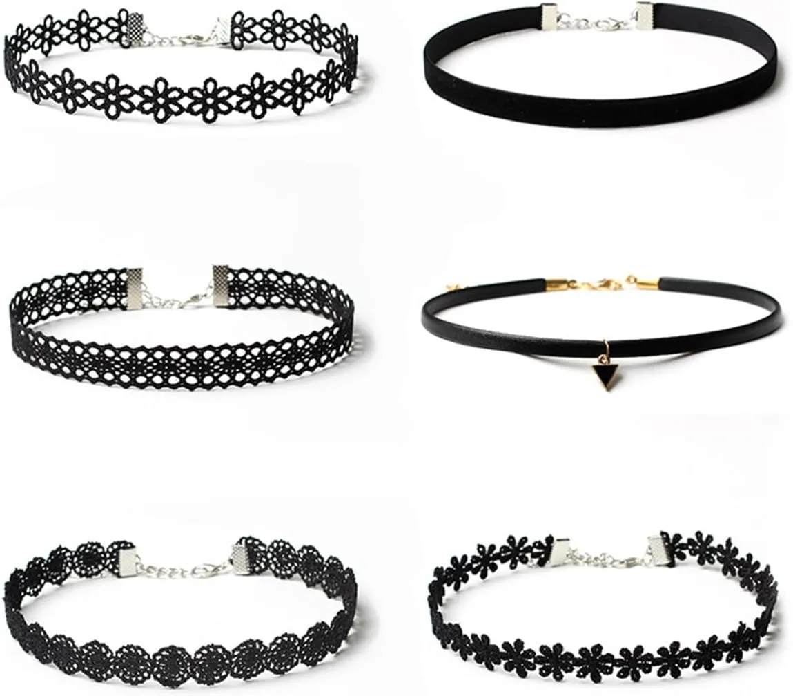 HUASAI Black Choker Necklaces for Woman Gothic Black Choker for Halloween Costumes Black Velvet Choker Necklaces Set Goth Chokers Accessories