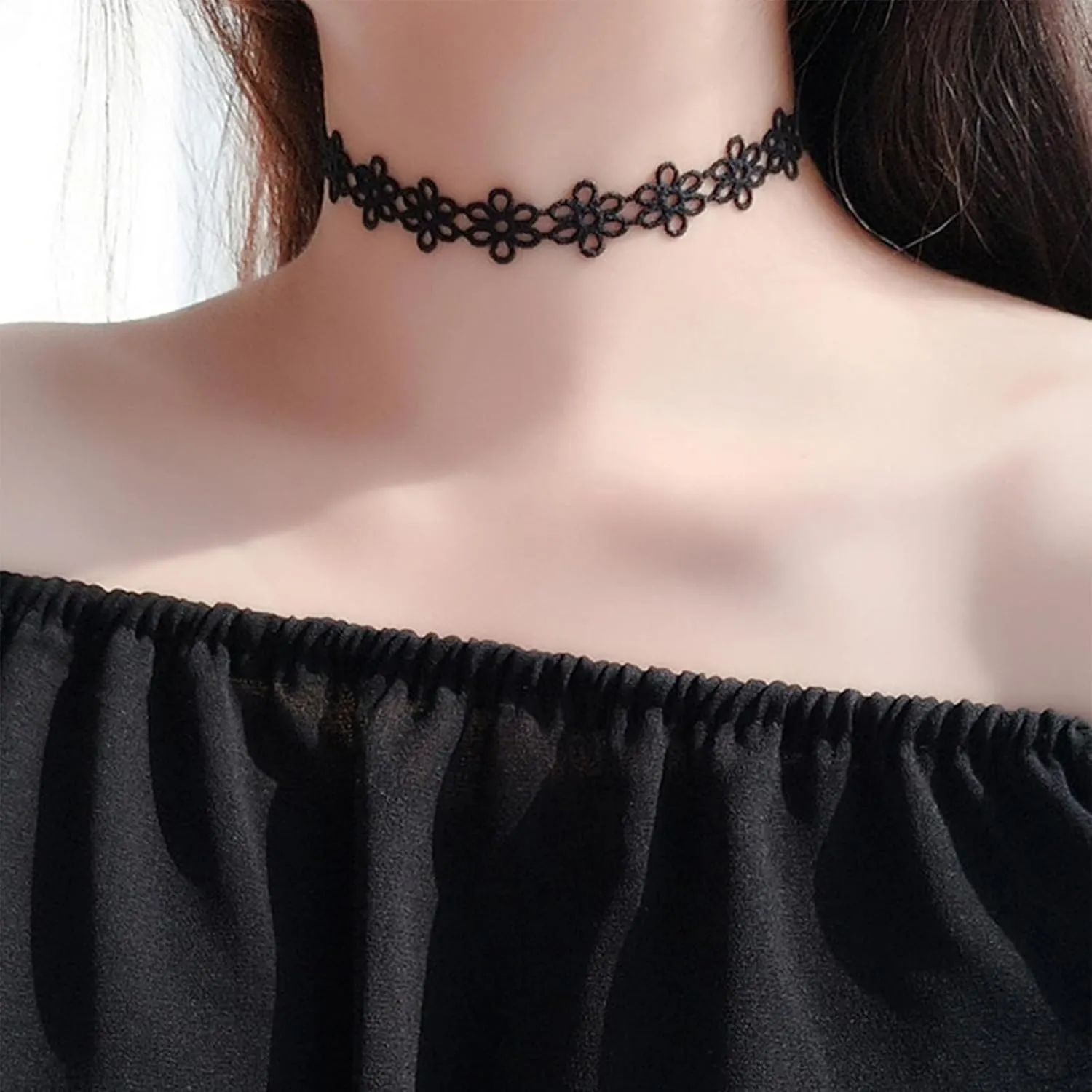HUASAI Black Choker Necklaces for Woman Gothic Black Choker for Halloween Costumes Black Velvet Choker Necklaces Set Goth Chokers Accessories