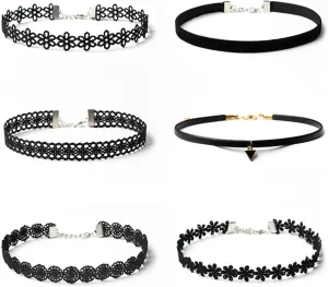 HUASAI Black Choker Necklaces for Woman Gothic Black Choker for Halloween Costumes Black Velvet Choker Necklaces Set Goth Chokers Accessories