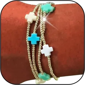HUASAI Gold Beaded Bracelet Set for Women Non Tarnish Chunky Stretch Paperclip Cross Pearl Stackable Jewelry