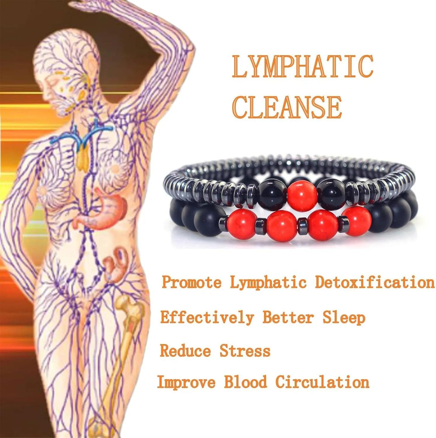 Humanic Maxhematie Beaded Bracelets, Natural Stone Beads Layered Lymphatic Health Energy Healing Bracelets Adjustable Length For Women Men Jewelry Gifts