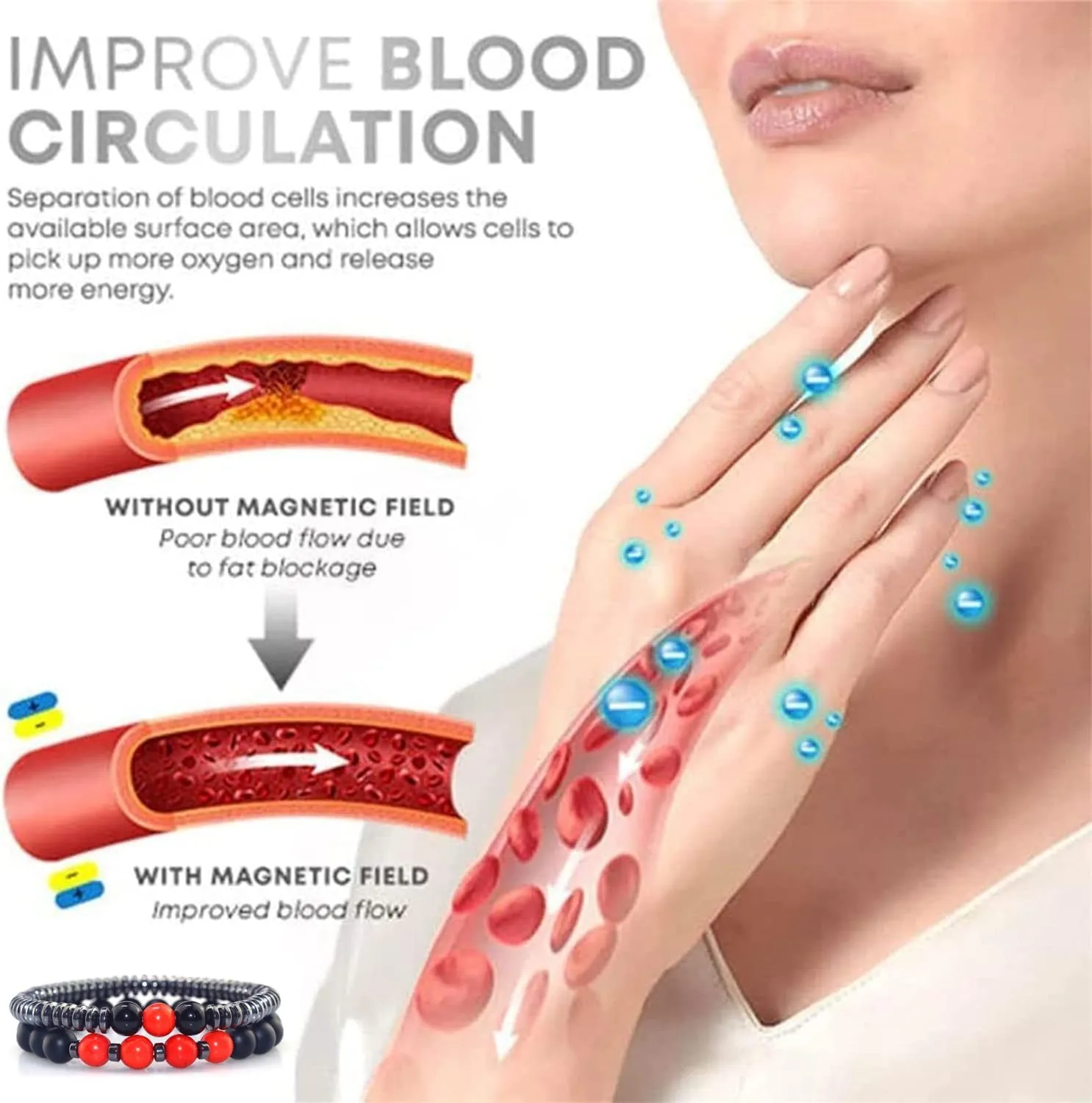 Humanic Maxhematie Beaded Bracelets, Natural Stone Beads Layered Lymphatic Health Energy Healing Bracelets Adjustable Length For Women Men Jewelry Gifts