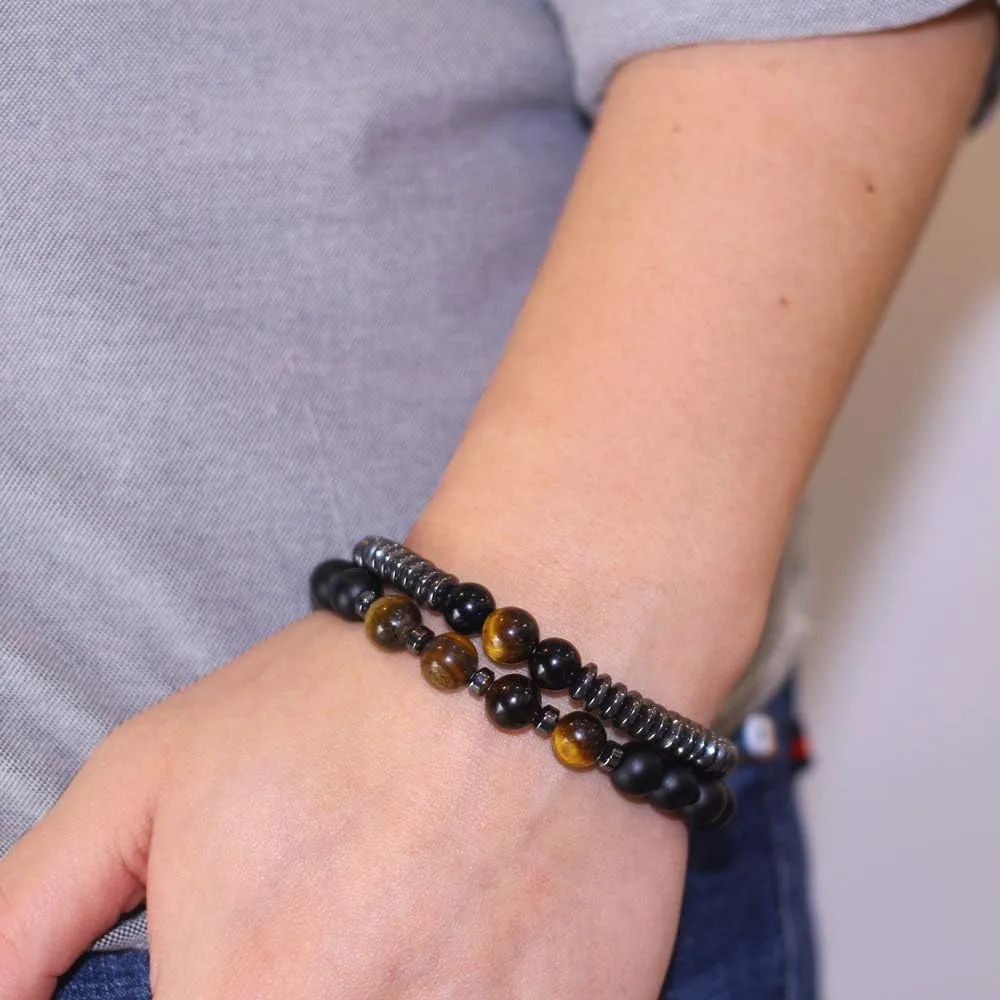 Humanic Maxhematie Beaded Bracelets, Natural Stone Beads Layered Lymphatic Health Energy Healing Bracelets Adjustable Length For Women Men Jewelry Gifts