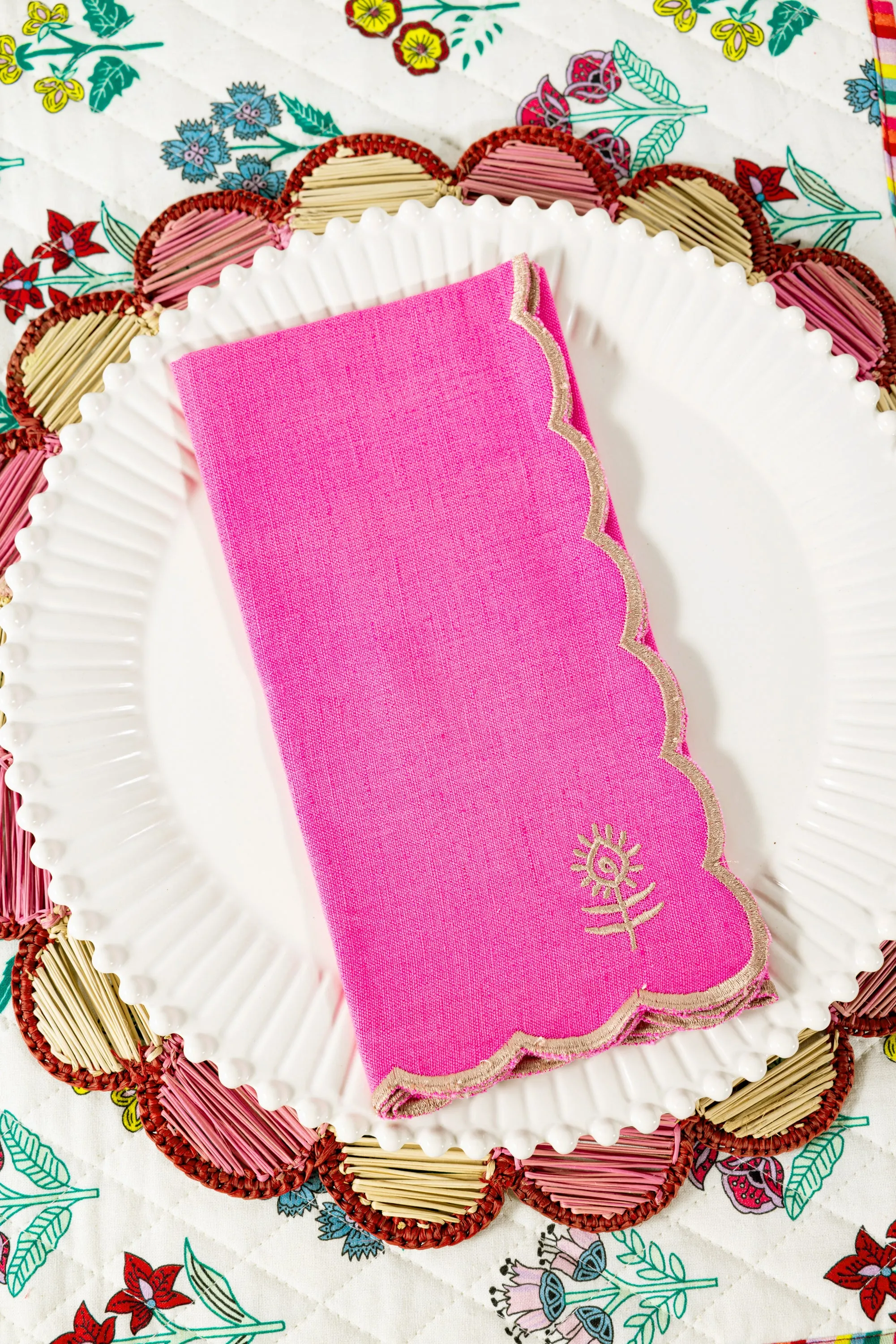 Icon Linen Napkins S/4 - Hot Pink   Khaki