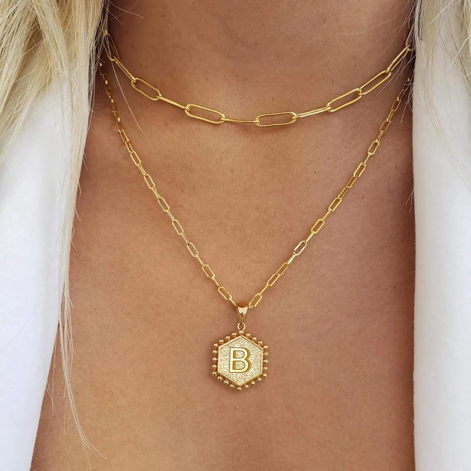 iLH A-Z 26 Alphabet Initial Gold Necklaces For Women Layered Necklaces Plated Paperclip Chain Personalized Letter Pendant
