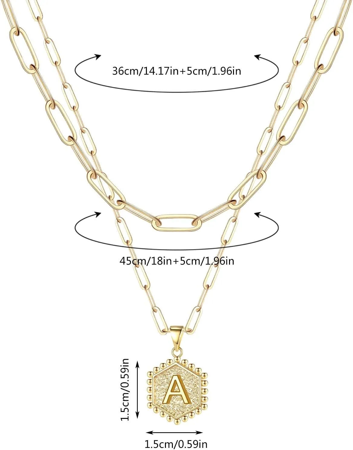 iLH A-Z 26 Alphabet Initial Gold Necklaces For Women Layered Necklaces Plated Paperclip Chain Personalized Letter Pendant