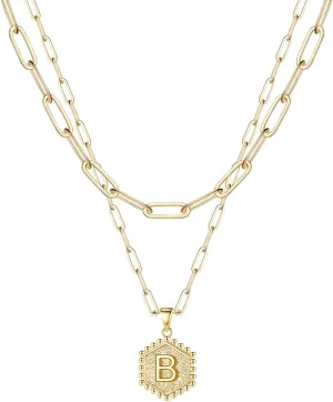 iLH A-Z 26 Alphabet Initial Gold Necklaces For Women Layered Necklaces Plated Paperclip Chain Personalized Letter Pendant