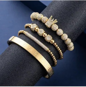 Imperial Crown King Mens Bracelet Pave CZ ，Gold Bracelets for Men Luxury Charm Fashion Cuff Bangle Crown Birthday Jewelry