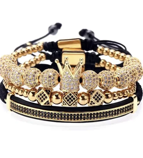 Imperial Crown King Mens Bracelet Pave CZ ，Gold Bracelets for Men Luxury Charm Fashion Cuff Bangle Crown Birthday Jewelry