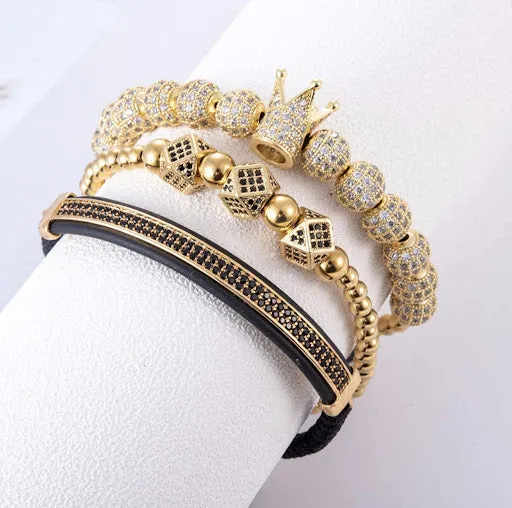Imperial Crown King Mens Bracelet Pave CZ ，Gold Bracelets for Men Luxury Charm Fashion Cuff Bangle Crown Birthday Jewelry