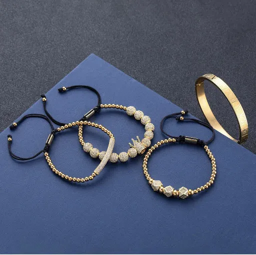 Imperial Crown King Mens Bracelet Pave CZ ，Gold Bracelets for Men Luxury Charm Fashion Cuff Bangle Crown Birthday Jewelry