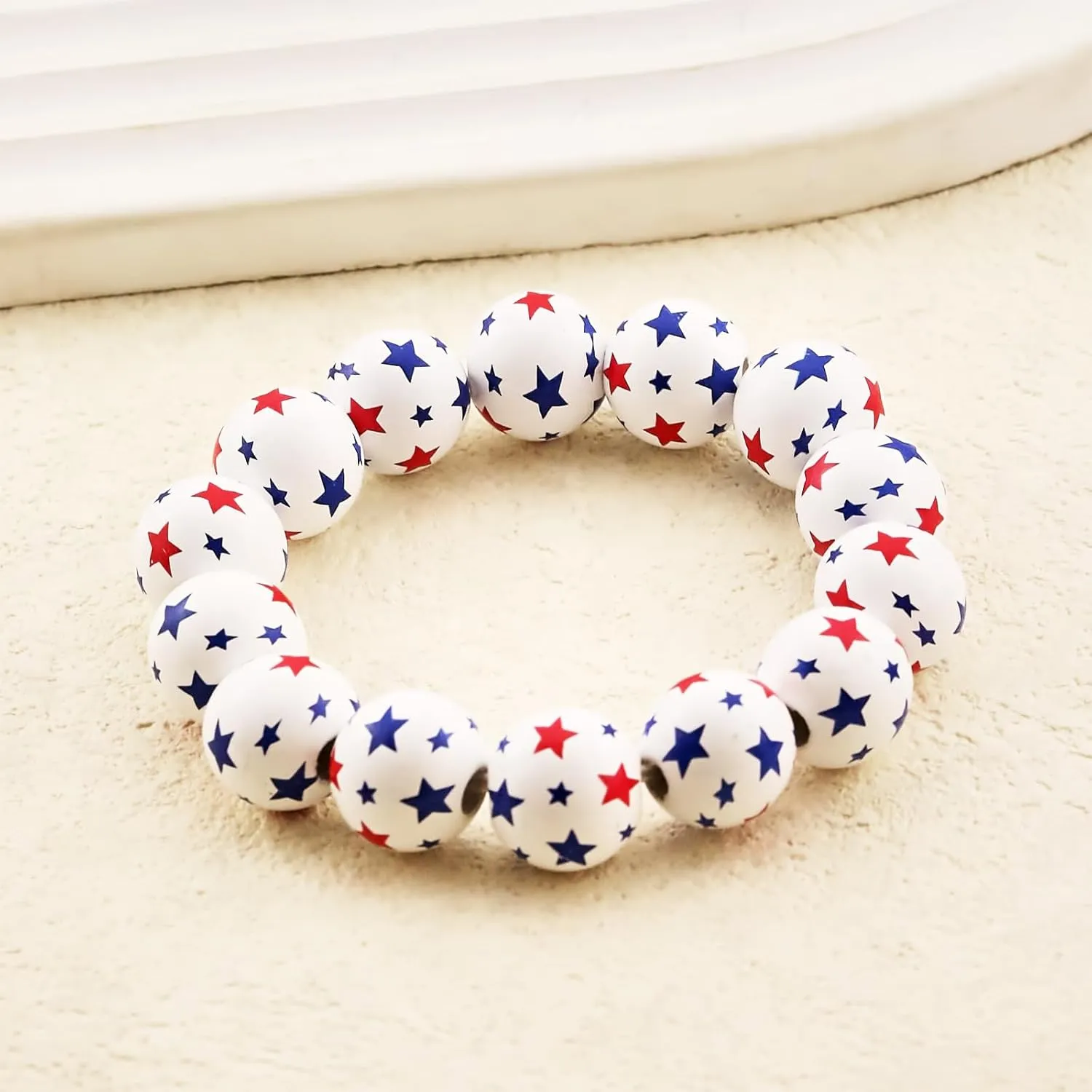Independence Day Beaded Bracelets Patriotic Bracelets 4th of July Chunky Beaded Bracelets Wooden America Flag Red White And Blue Bead Ball Stretch Bracelet Jewelry