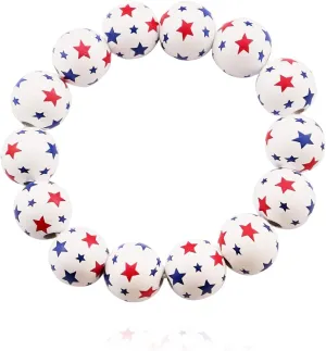 Independence Day Beaded Bracelets Patriotic Bracelets 4th of July Chunky Beaded Bracelets Wooden America Flag Red White And Blue Bead Ball Stretch Bracelet Jewelry