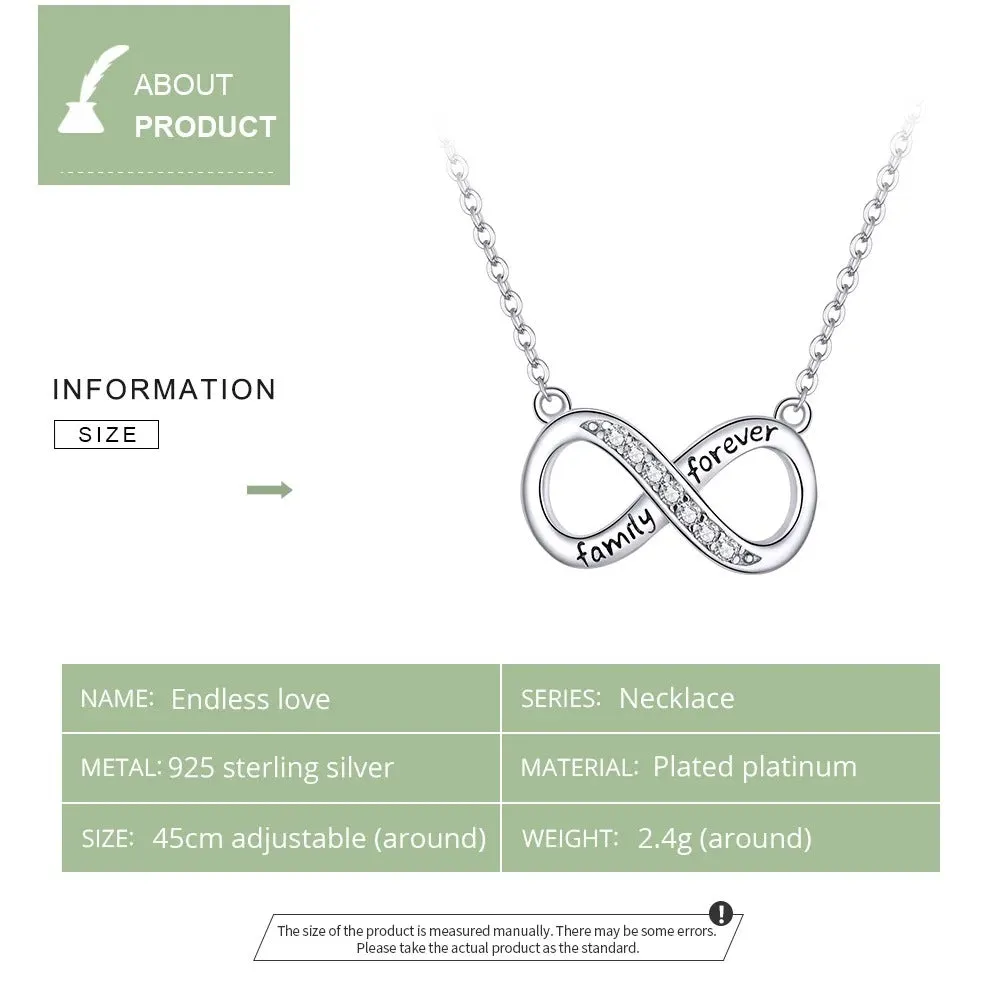 Infinity Love Family Forever Short Chain Necklace for Women Clear CZ 925 Sterling Silver Fashion Jewelry