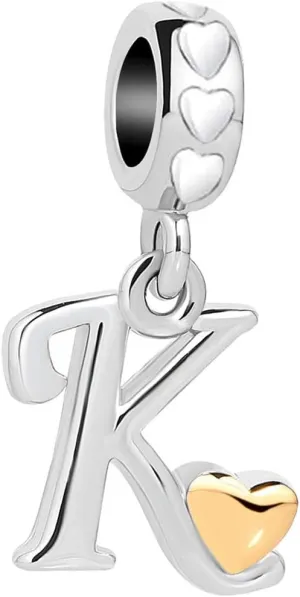 Initial Bracelets Charm Silver Love Heart Letter Charm for Bracelets for Women Daughter Granddaughter Friends Sisters Alphabet A-Z 