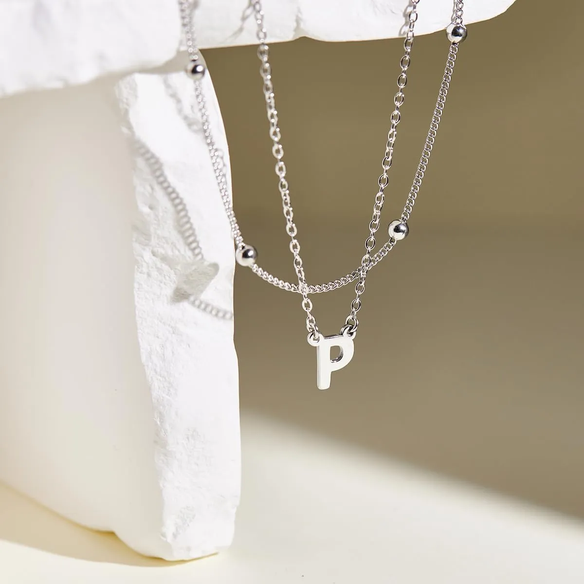 Initial Necklaces for Women 14K Gold Silver Plated Letter Jewelry Non Tarnish Layered Dainty Cute A-Z Pendant Choker Necklace Waterproof Trendy Name Necklace Personalized Jewelry Gift for Women