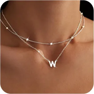 Initial Necklaces for Women 14K Gold Silver Plated Letter Jewelry Non Tarnish Layered Dainty Cute A-Z Pendant Choker Necklace Waterproof Trendy Name Necklace Personalized Jewelry Gift for Women