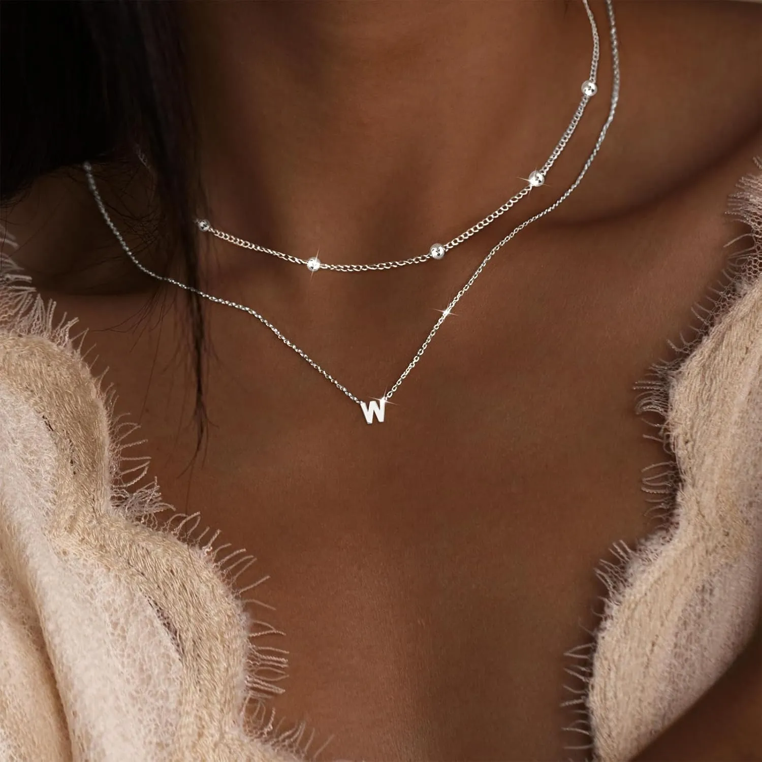 Initial Necklaces for Women 14K Gold Silver Plated Letter Jewelry Non Tarnish Layered Dainty Cute A-Z Pendant Choker Necklace Waterproof Trendy Name Necklace Personalized Jewelry Gift for Women