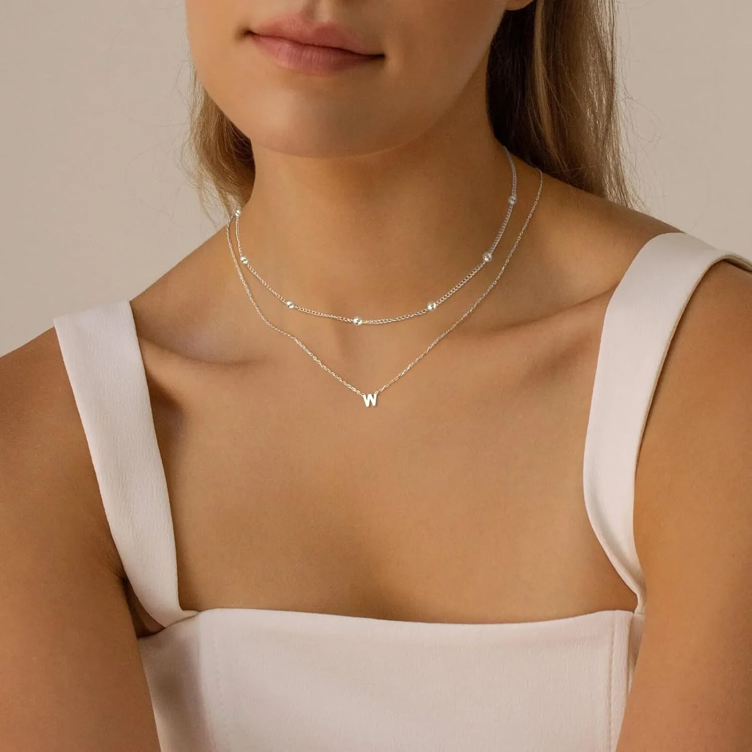 Initial Necklaces for Women 14K Gold Silver Plated Letter Jewelry Non Tarnish Layered Dainty Cute A-Z Pendant Choker Necklace Waterproof Trendy Name Necklace Personalized Jewelry Gift for Women