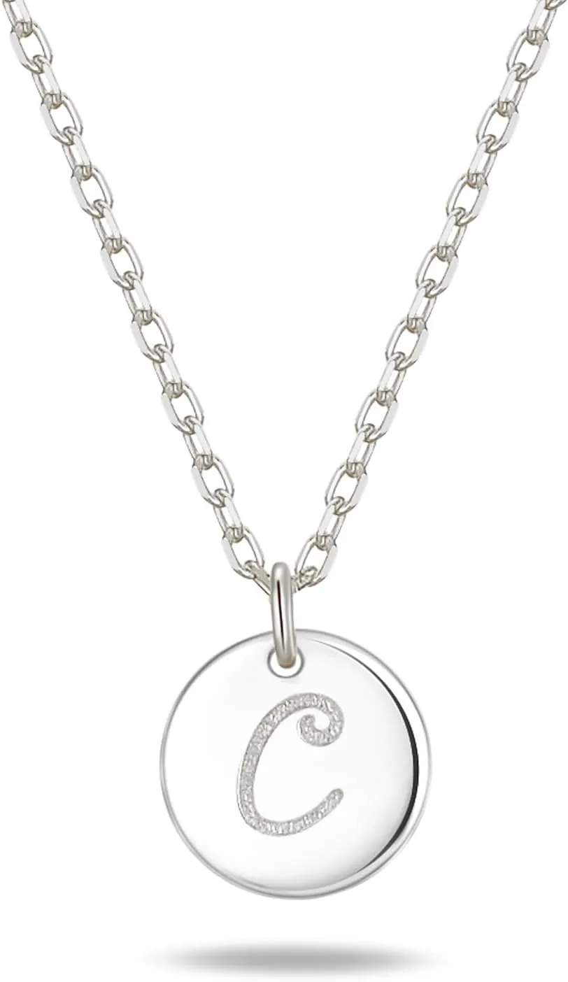 Initial Necklaces for Women 925 Sterling Silver Necklaces Dainty Letter Round Coin Disc Pendant Gold Silver Necklace Trendy Jewelry