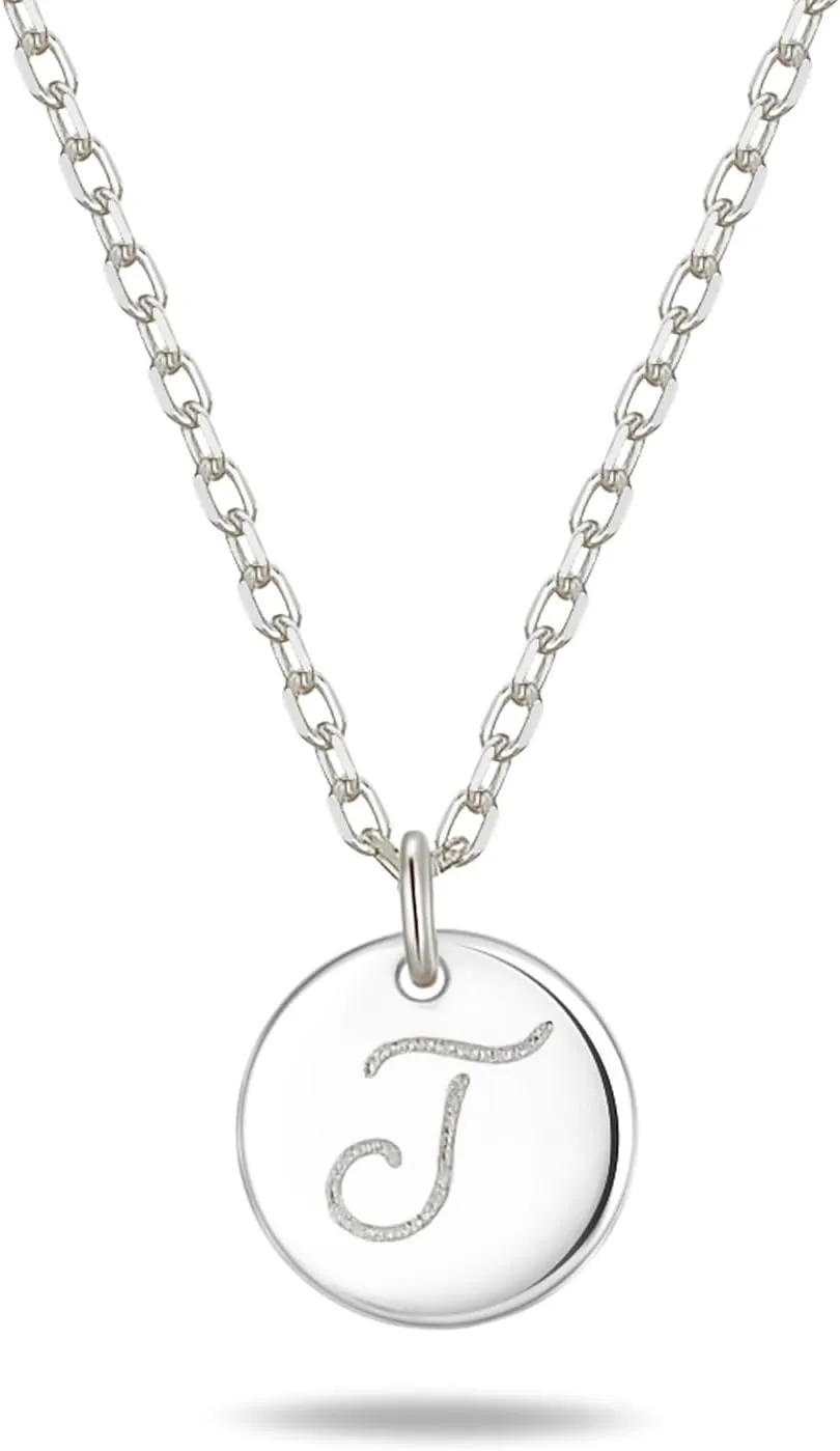 Initial Necklaces for Women 925 Sterling Silver Necklaces Dainty Letter Round Coin Disc Pendant Gold Silver Necklace Trendy Jewelry
