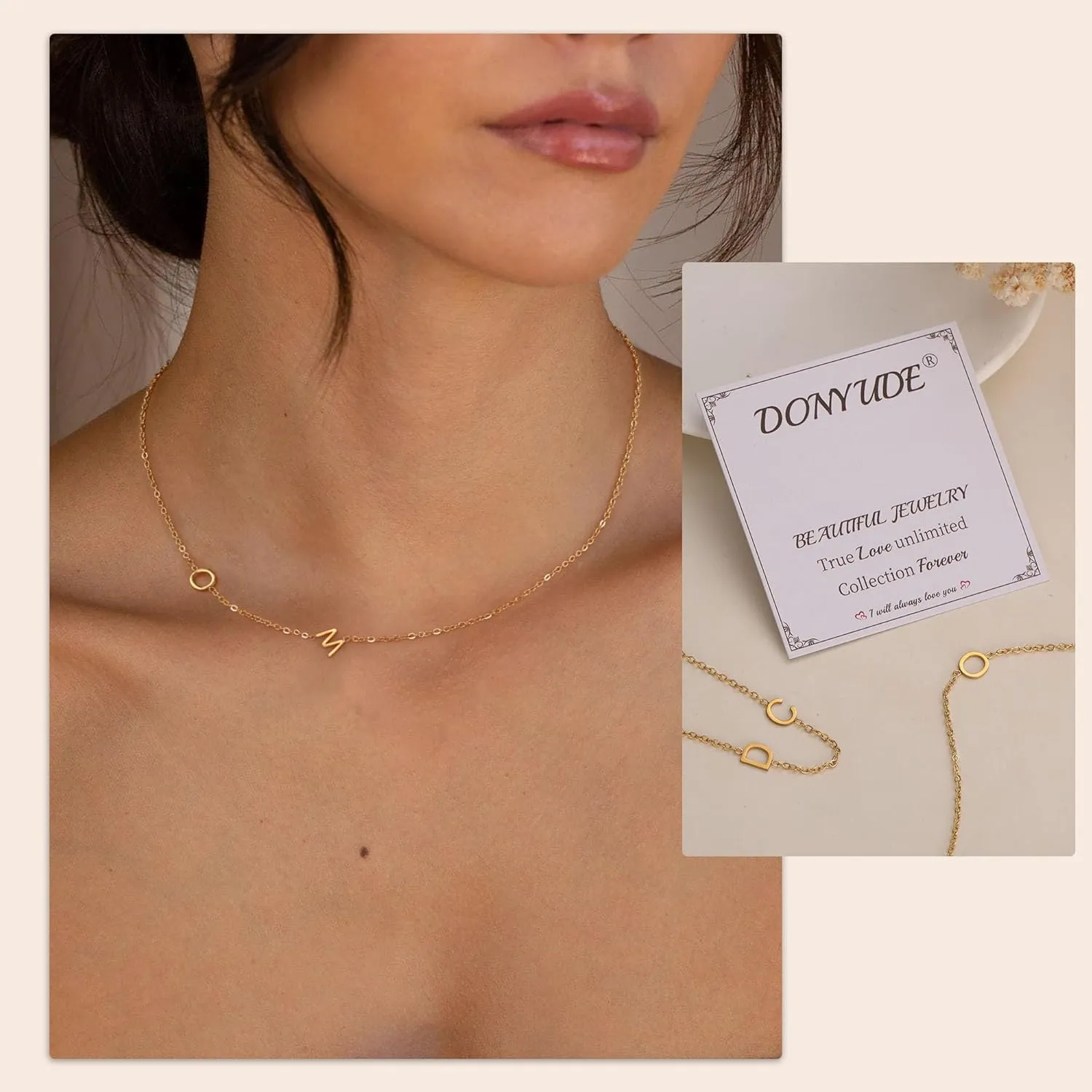 Initial Necklaces for WomenName Necklace Gold Sideways Dainty Initial Necklaces for Women 2 Initial Adjustable Gold Choker Necklace for GLfriend Friend Gifts for Adults Jewelry