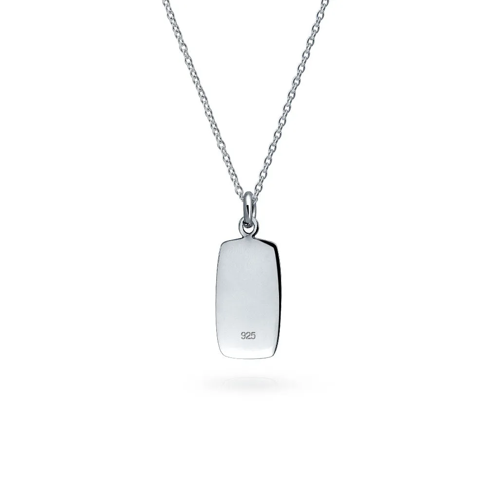 Inspirational Live Love Laugh Dog Tag Pendant Necklace in Sterling Silver