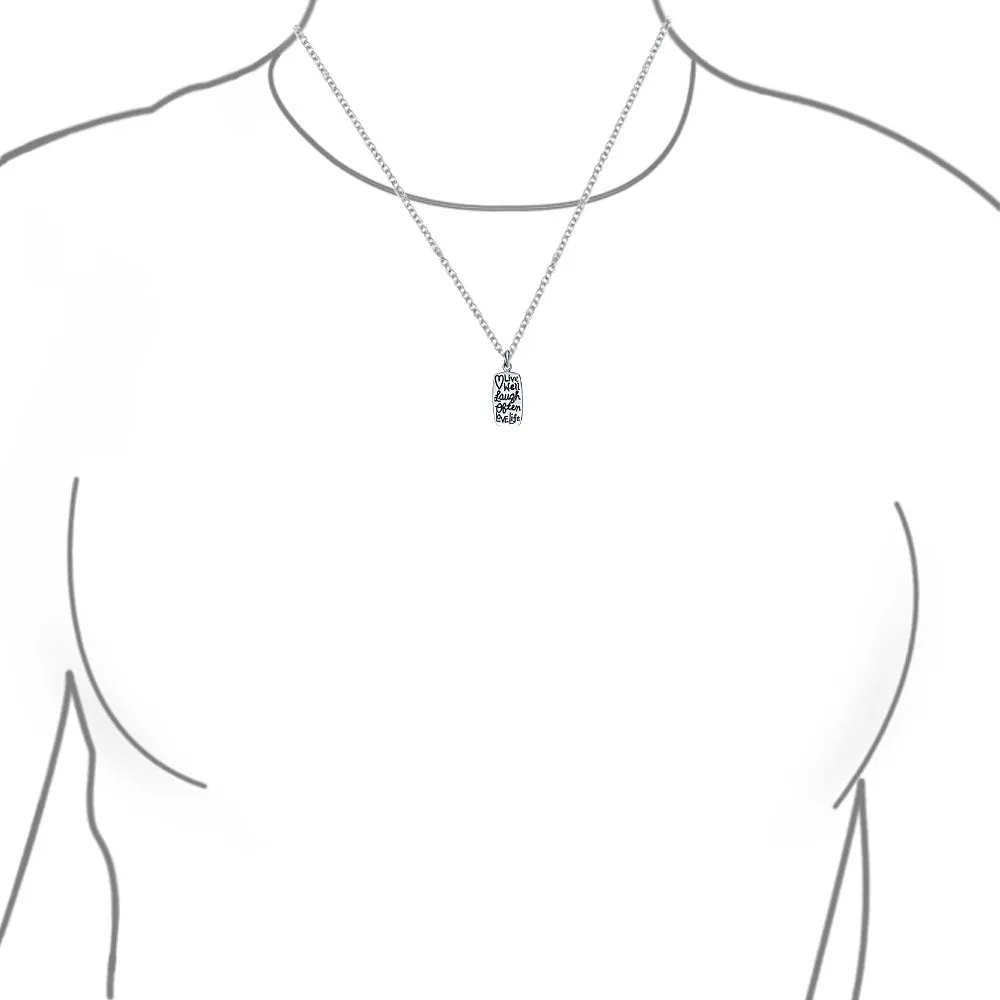 Inspirational Live Love Laugh Dog Tag Pendant Necklace in Sterling Silver