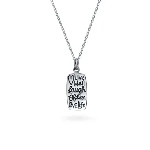 Inspirational Live Love Laugh Dog Tag Pendant Necklace in Sterling Silver