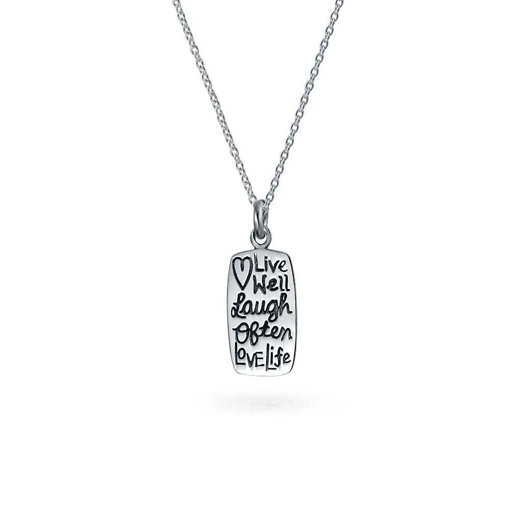 Inspirational Live Love Laugh Dog Tag Pendant Necklace in Sterling Silver
