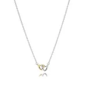 Interlocked hearts silver necklace with 14k