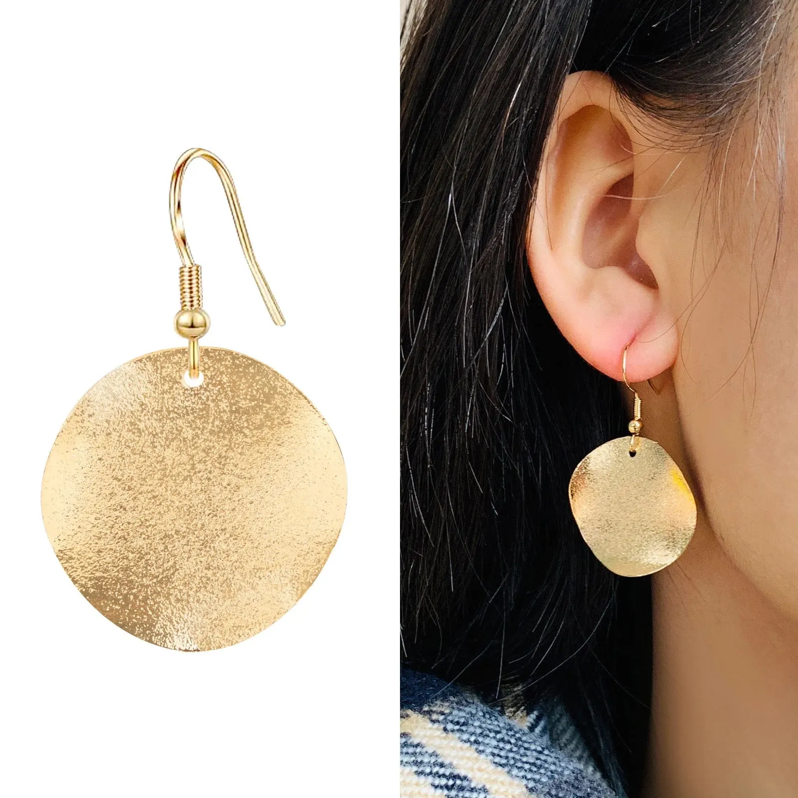 Irregular Round Drop Earrings | Minimalist Curved Earrings | Hypoallergenic Jewelry