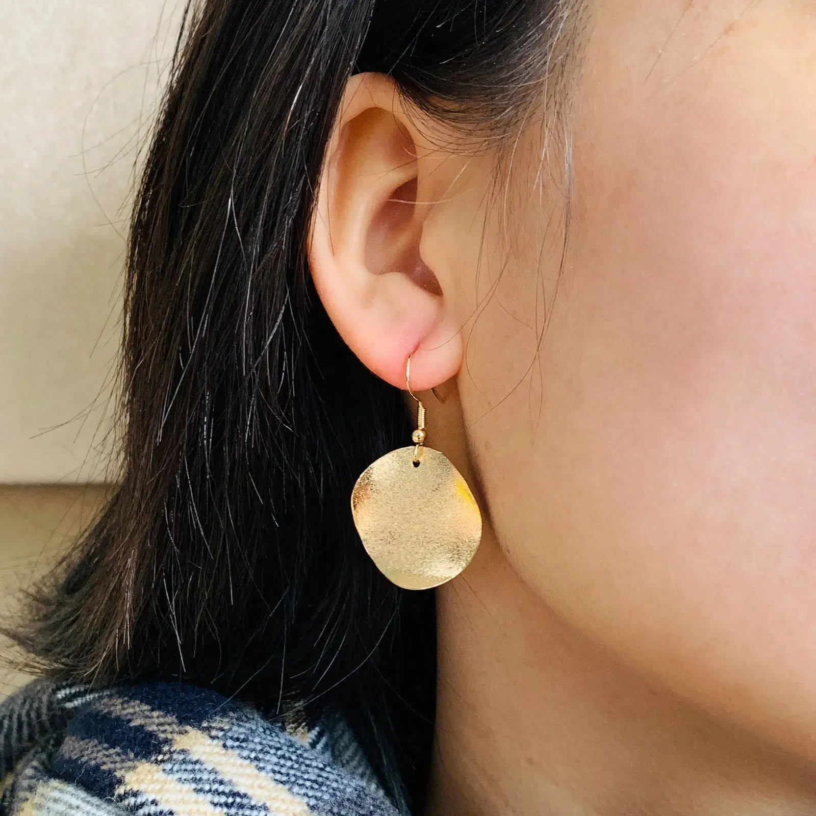 Irregular Round Drop Earrings | Minimalist Curved Earrings | Hypoallergenic Jewelry