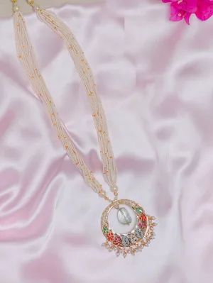 Jadau Navaratan Pearl Drop Chaandbali Pendant Necklace