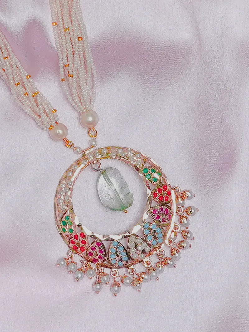 Jadau Navaratan Pearl Drop Chaandbali Pendant Necklace
