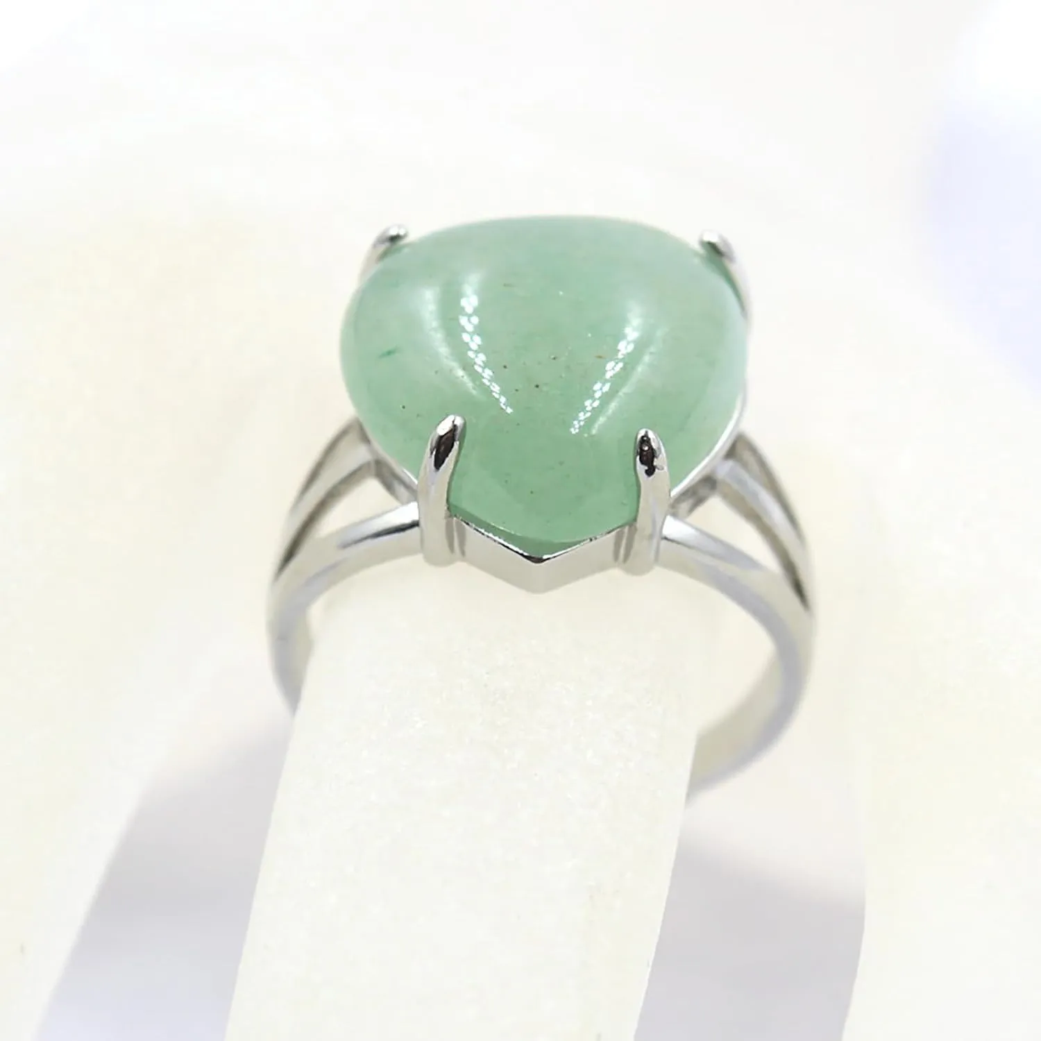 Jade Rings for Women Handmade Natural Stone Heart Jade Ring Green Aventurine Ring Adjustable Open Ring Jade Jewelry for Women