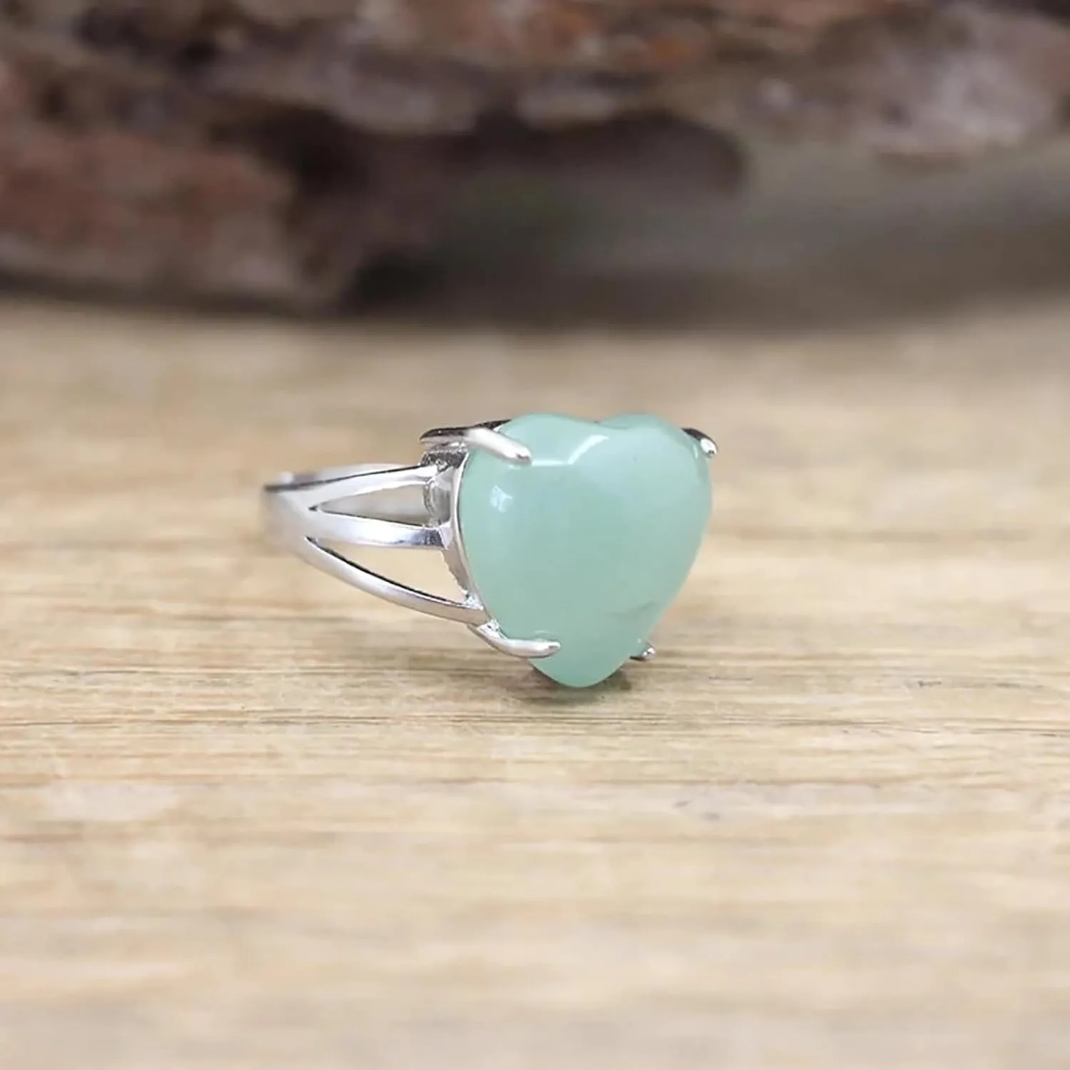 Jade Rings for Women Handmade Natural Stone Heart Jade Ring Green Aventurine Ring Adjustable Open Ring Jade Jewelry for Women