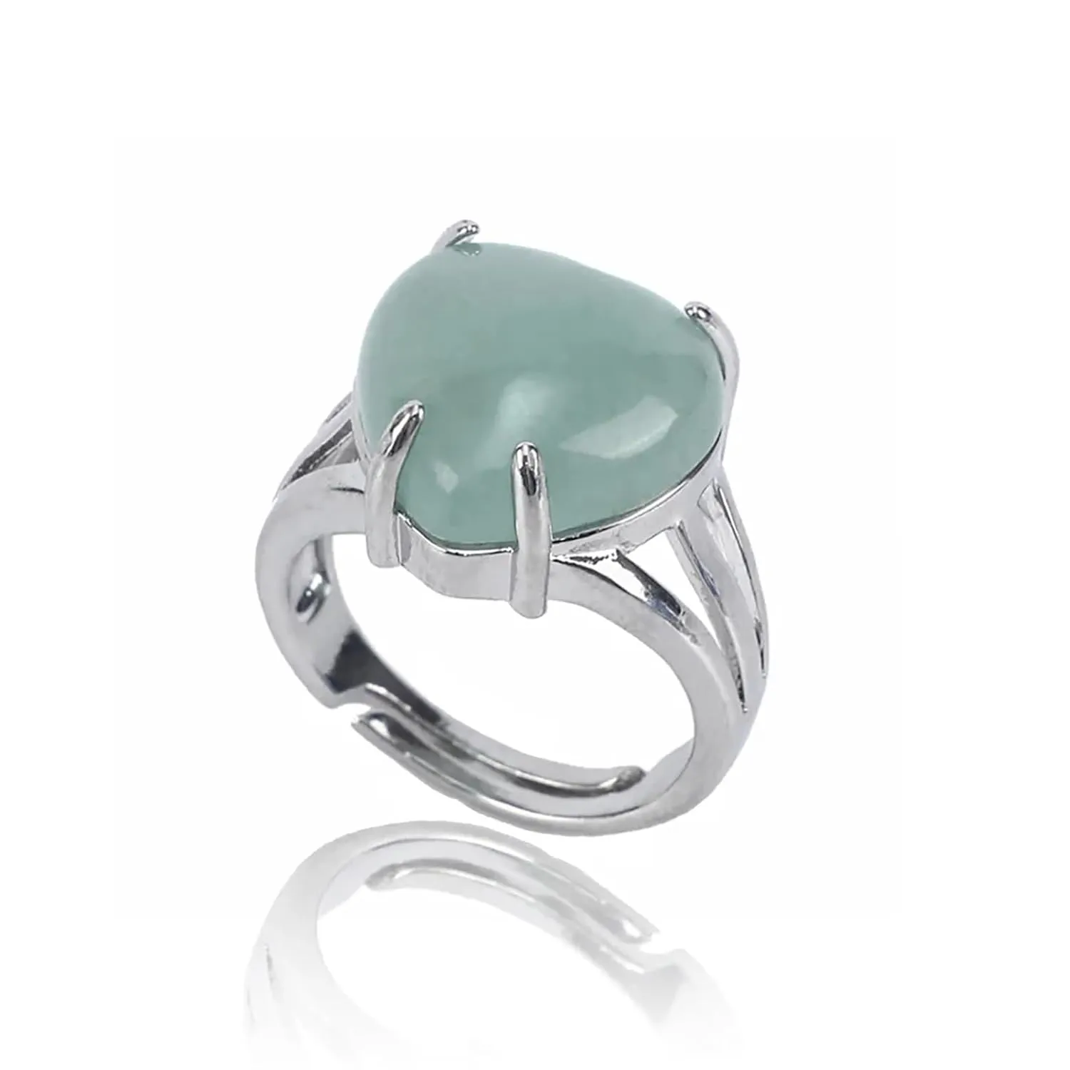 Jade Rings for Women Handmade Natural Stone Heart Jade Ring Green Aventurine Ring Adjustable Open Ring Jade Jewelry for Women